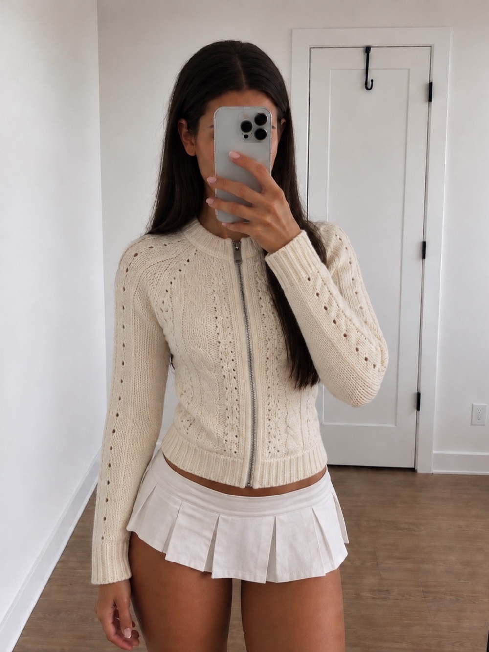 Vintage Sparrow Ivory Cable Knit Full-Zip Cardigan